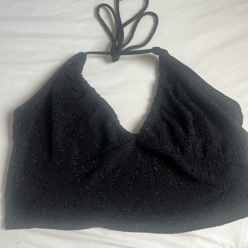 Garage Black Textured Crop Top